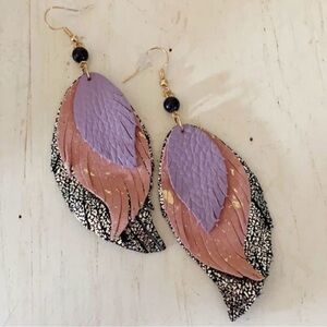 Boho Leather Layered Feather Earrings